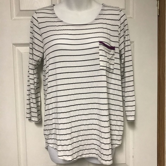 PaperMoon‎ medium white black stripe top 3/4 sleeve - Picture 1 of 4